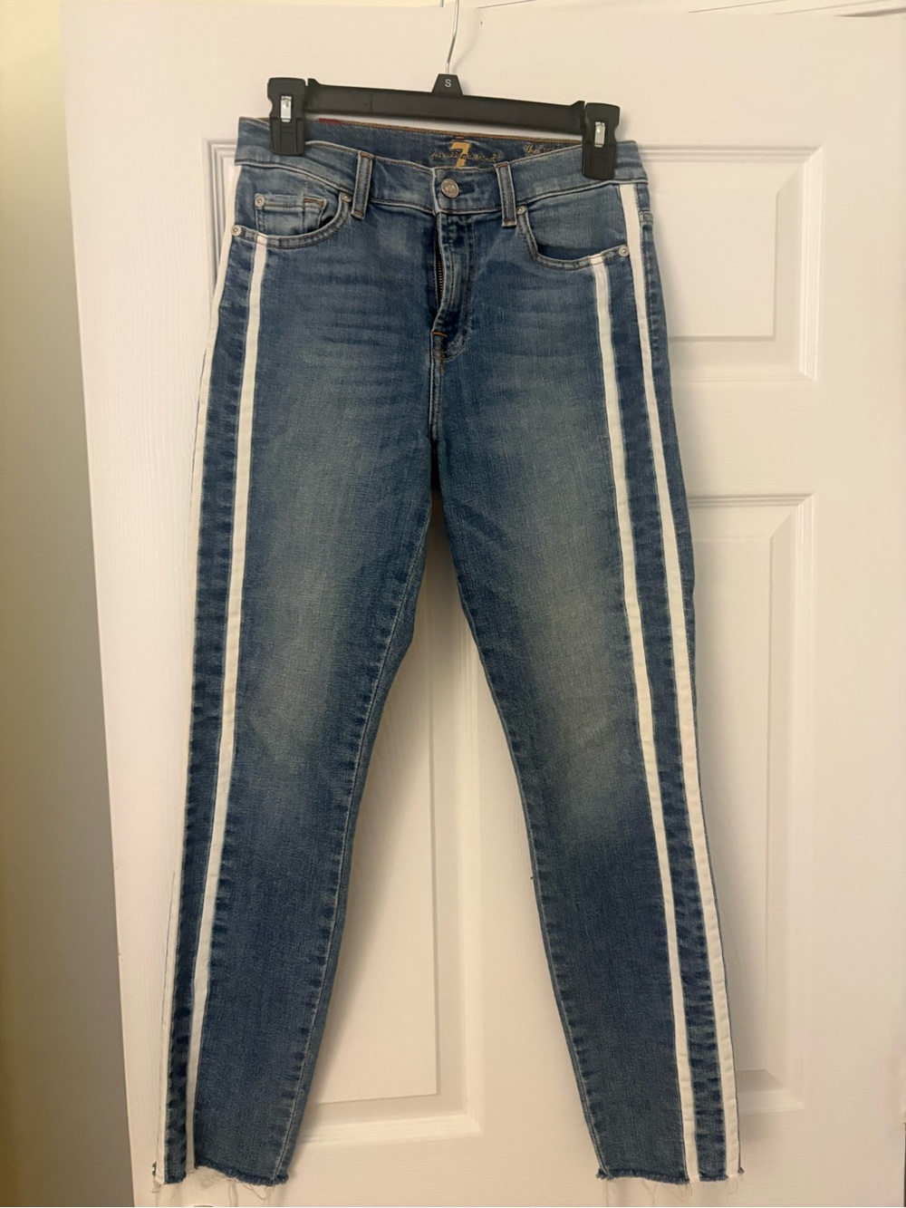 7 for man kind Women’s Blue Stripe Side-Panel Jeans